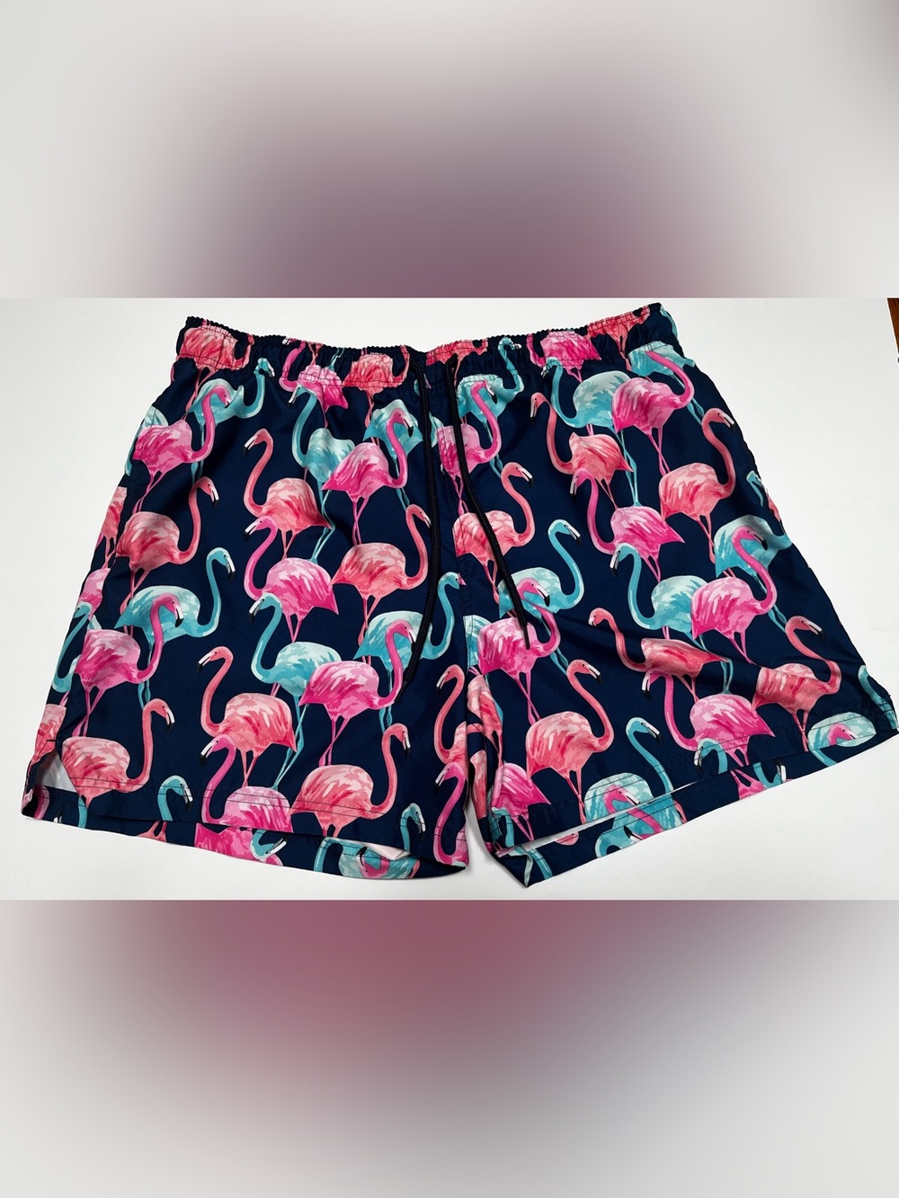 George Navy Swim Shorts with Pink & Teal Flamingos Size XL/XG (40-42)